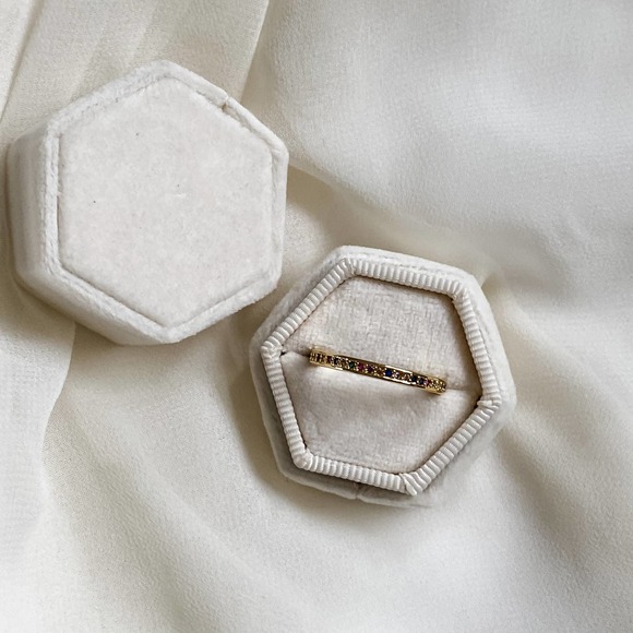 Gold Dainty Rainbow CZ Diamond Ring Band - Picture 6 of 9